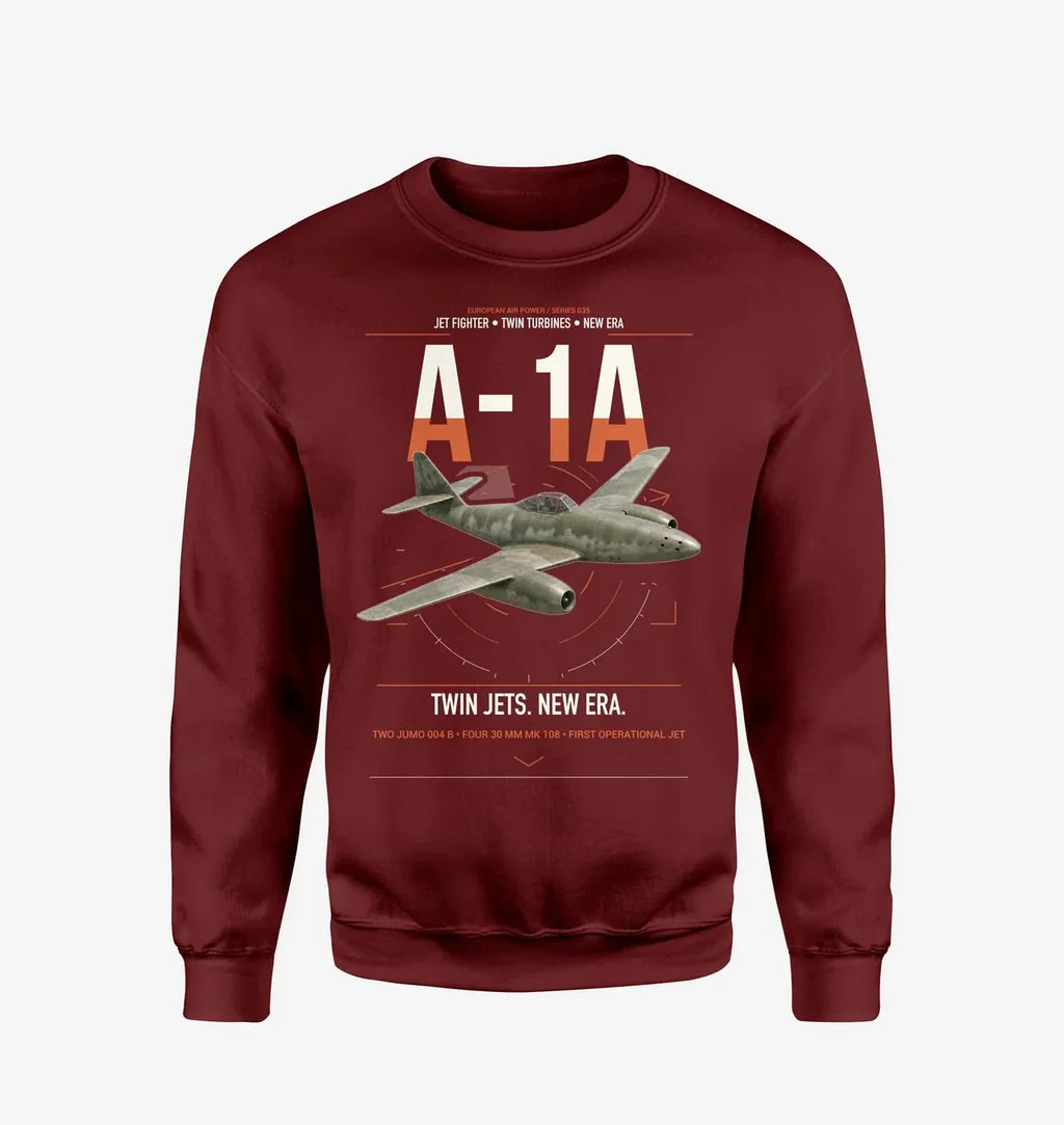 Messerschmitt Me 262A-1a design on wine red sweatshirt