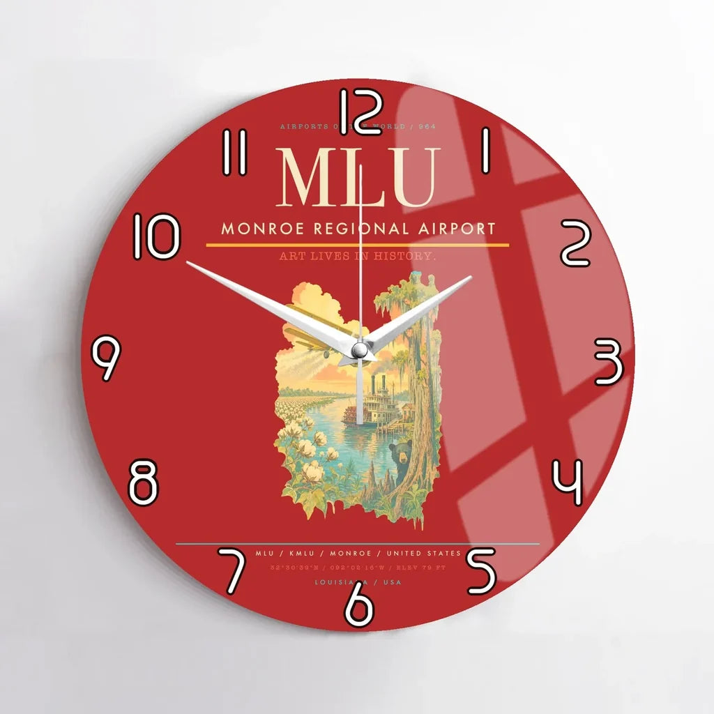Monroe Regional Airport (MLU) design on red no frame wall clock