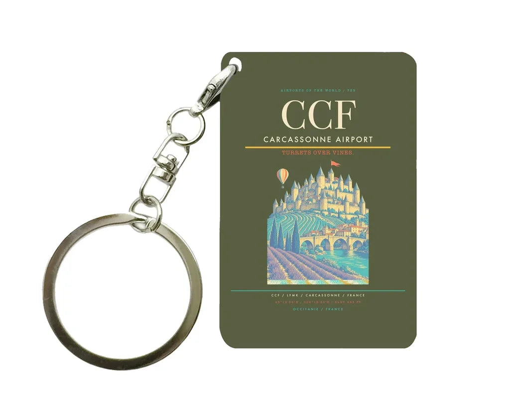 Carcassonne Airport (CCF) design on green army key chain