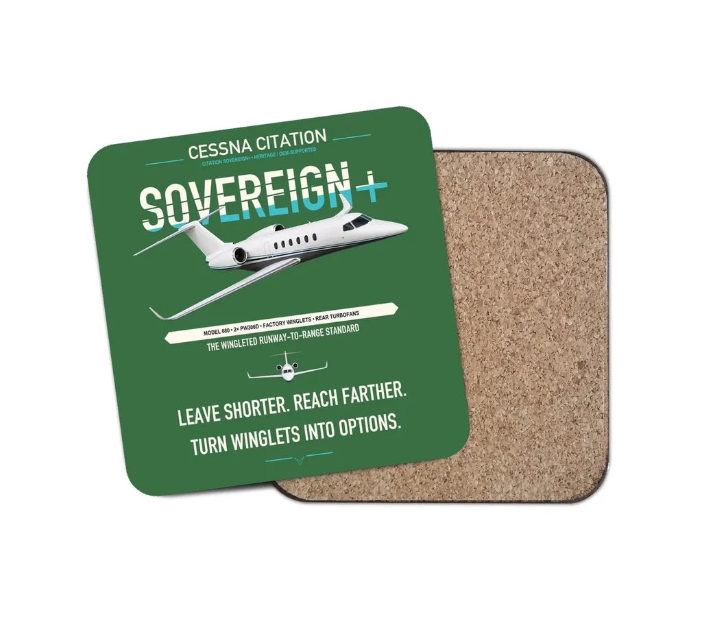 Cessna Citation Sovereign+ design on green 1 piece coaster