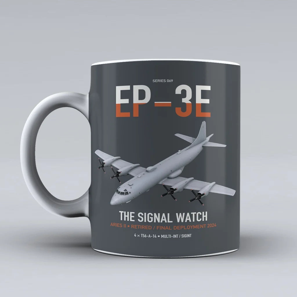 EP-3E ARIES II design on gray ceramic mug, double-side print