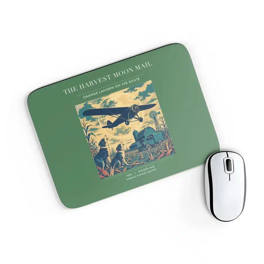VINTAGE G4479 - The Harvest Moon Mail - Designed Mouse Pads design on green rectangle