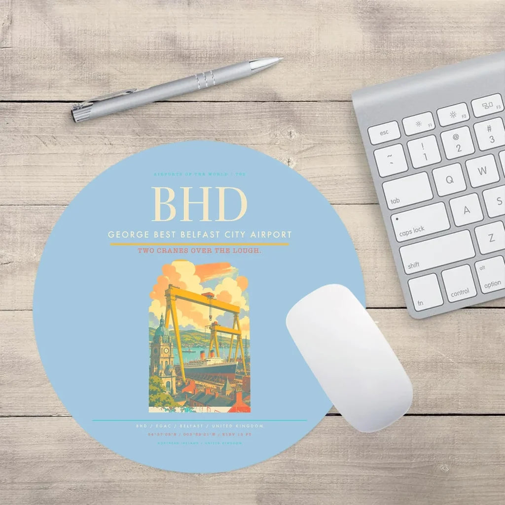 George Best Belfast City Airport BHD Mouse-Pad Round - Light Blue