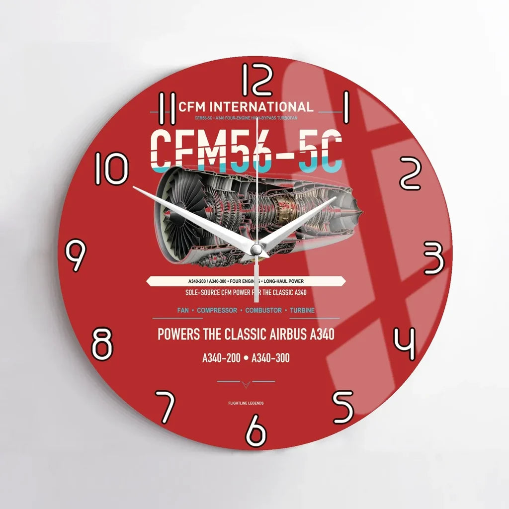 CFM56-5C design on red no frame wall clock