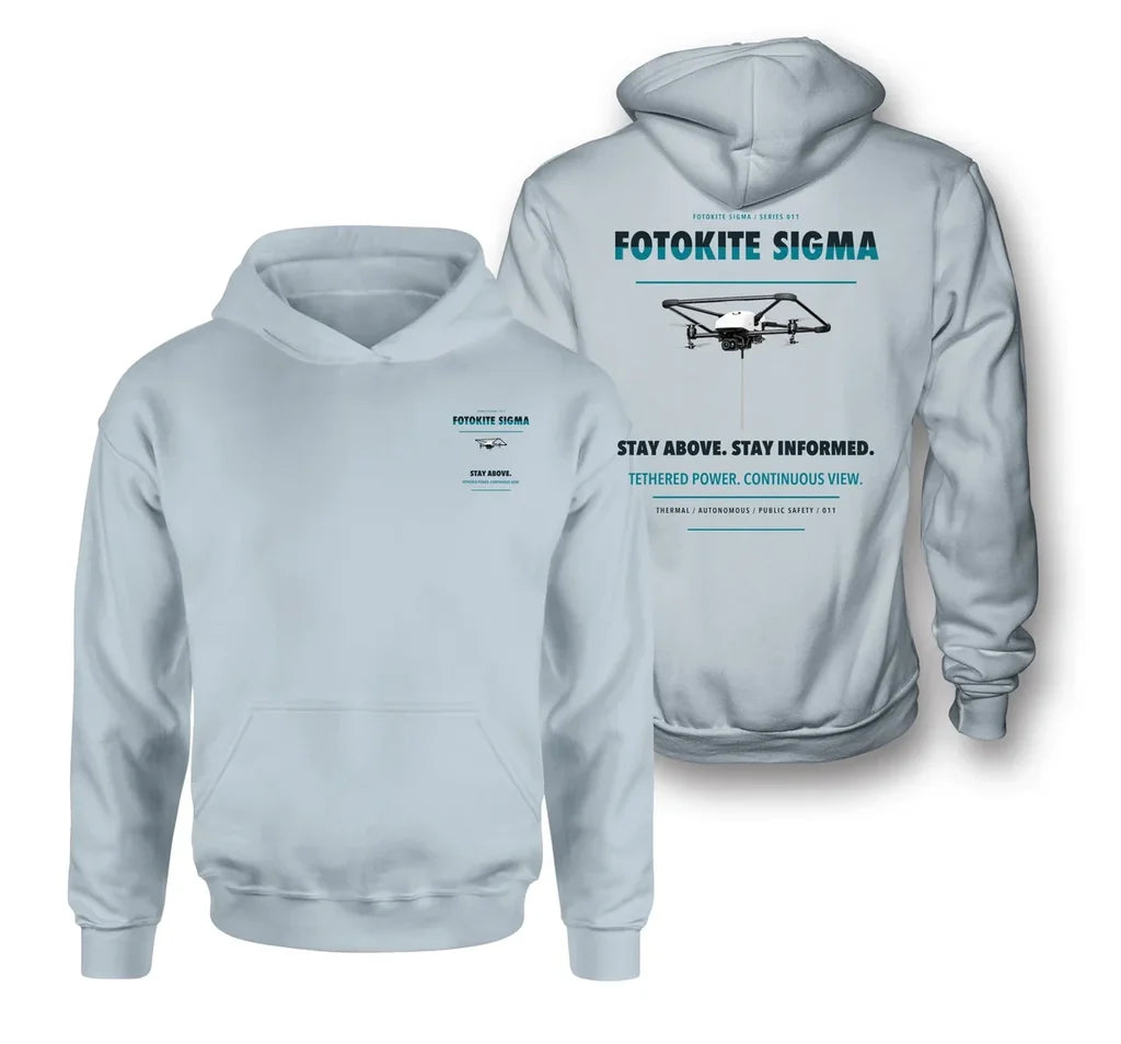 Fotokite Sigma design on light blue hoodie