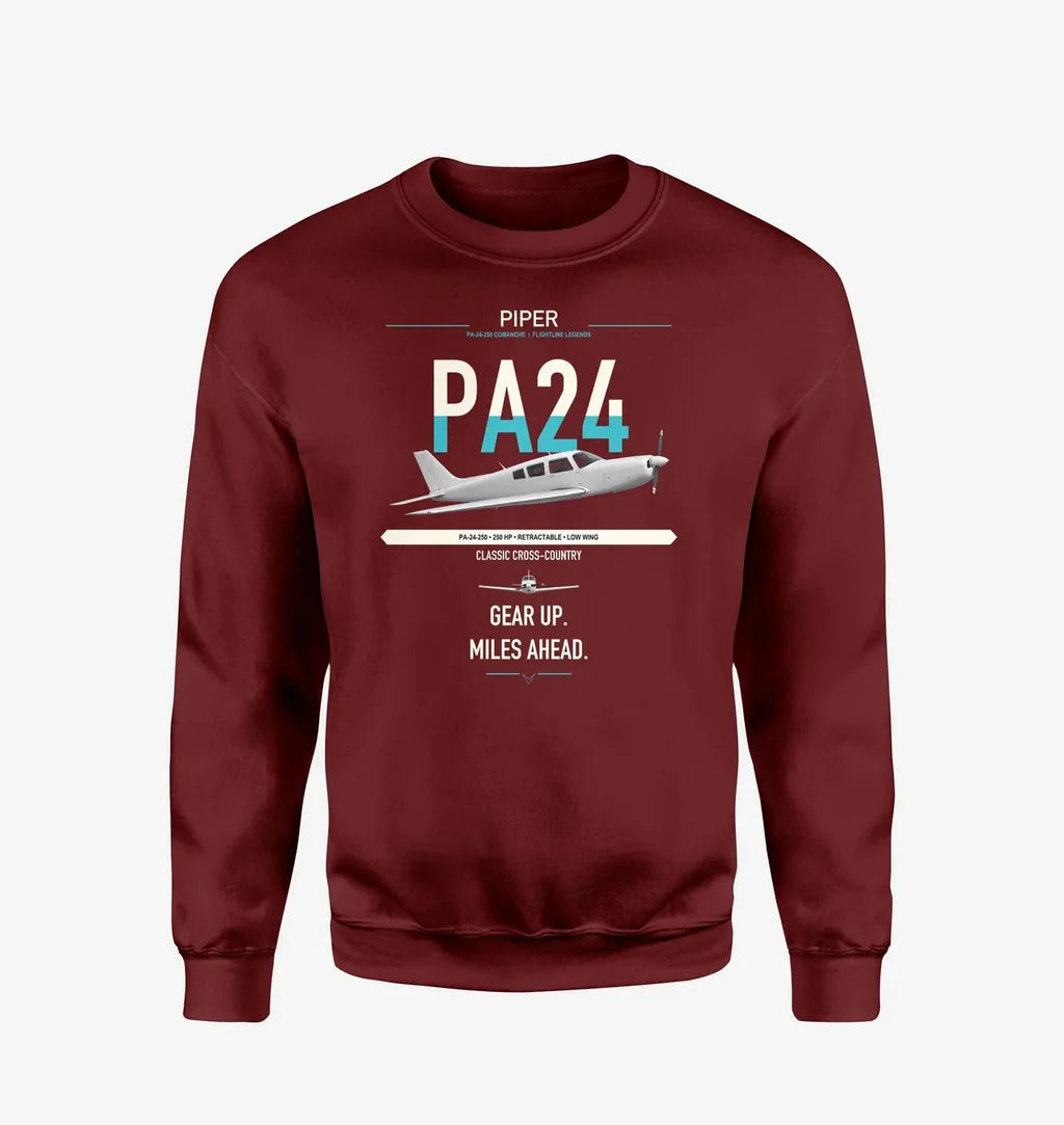 Piper PA-24-250 Comanche 250 design on wine red sweatshirt