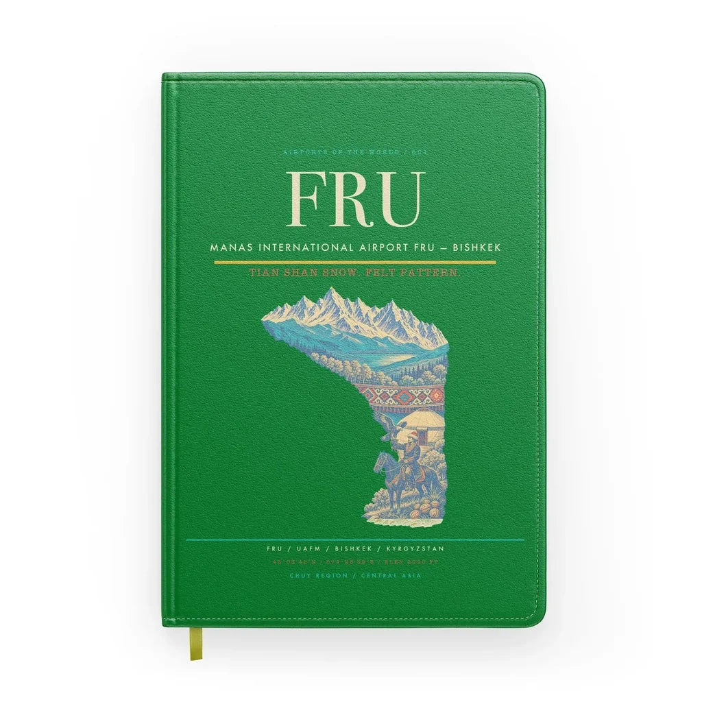 Manas International Airport (FRU) design on green notebook