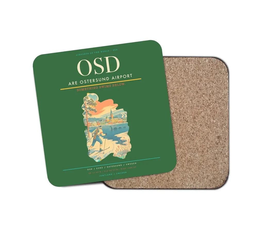 Are Ostersund Airport (OSD) design on green 1 piece coaster