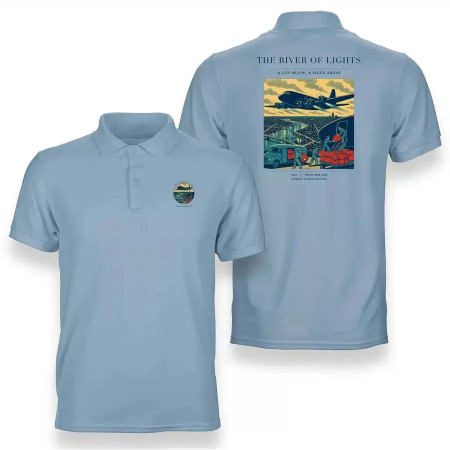 VINTAGE G4152 - The River Of Lights - Double-Side Polo T-Shirt design on lightblue