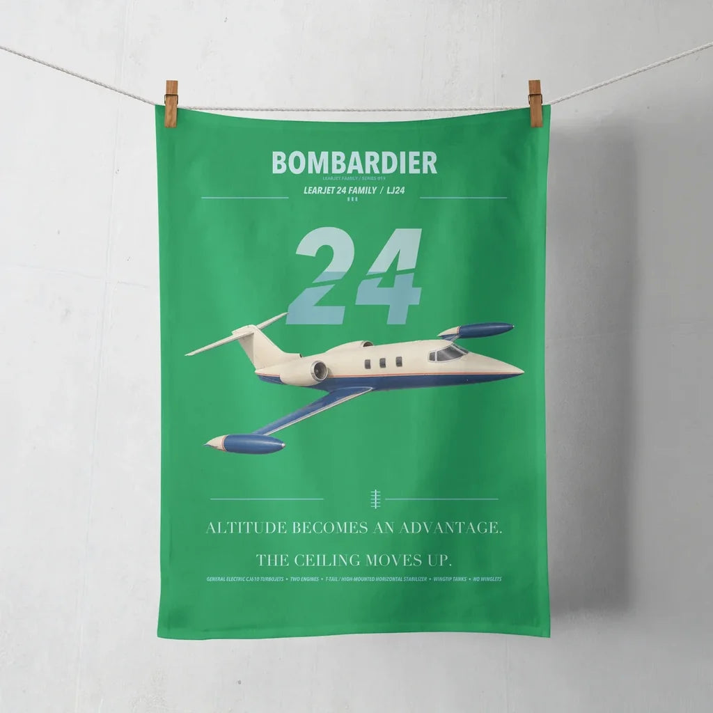 Bombardier Learjet 24 design on green towel