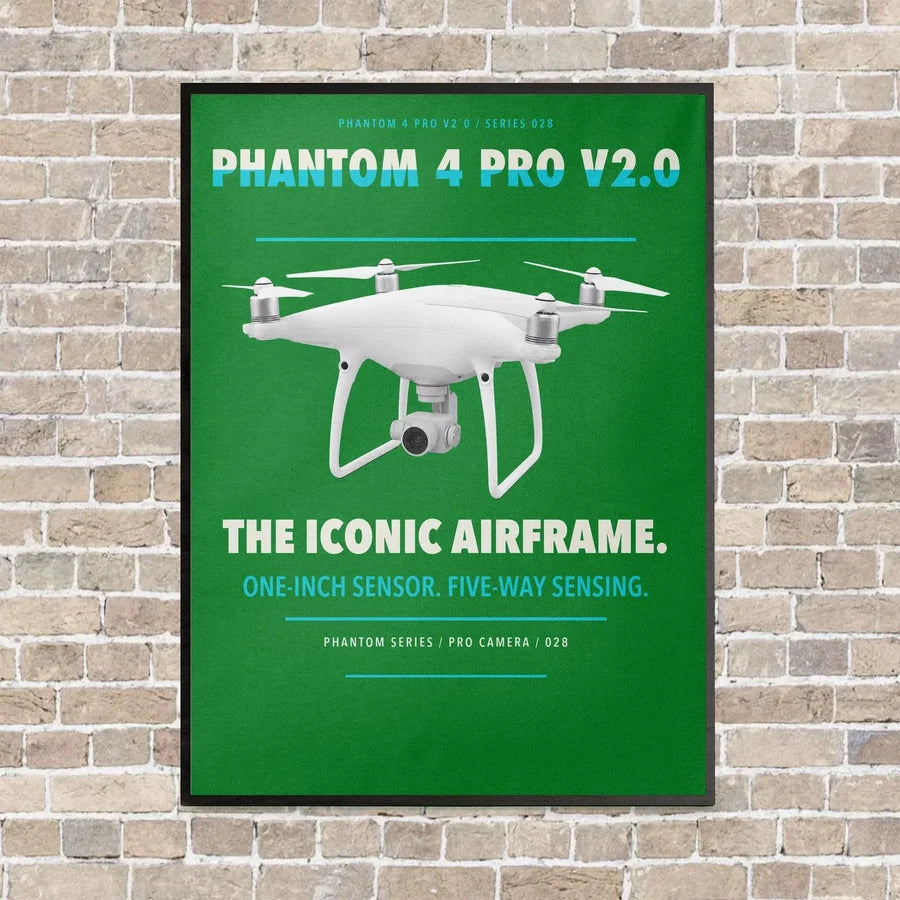 DJI Phantom 4 Pro V2.0 vertical canvas print - framed - green background