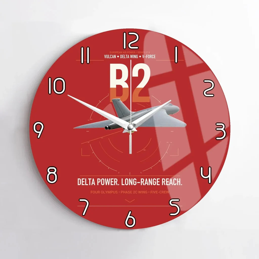 Avro Vulcan B2 design on red no frame wall clock