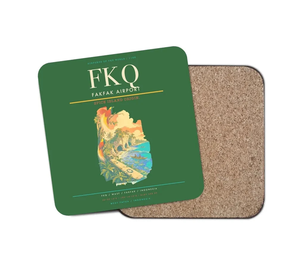 Fakfak Airport (FKQ) design on green 1 piece coaster