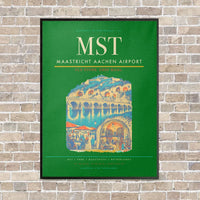 Thumbnail for Maastricht Aachen Airport MST vertical canvas print - framed - green background