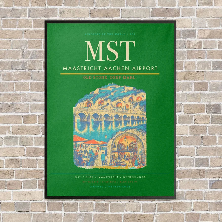 Maastricht Aachen Airport MST vertical canvas print - framed - green background