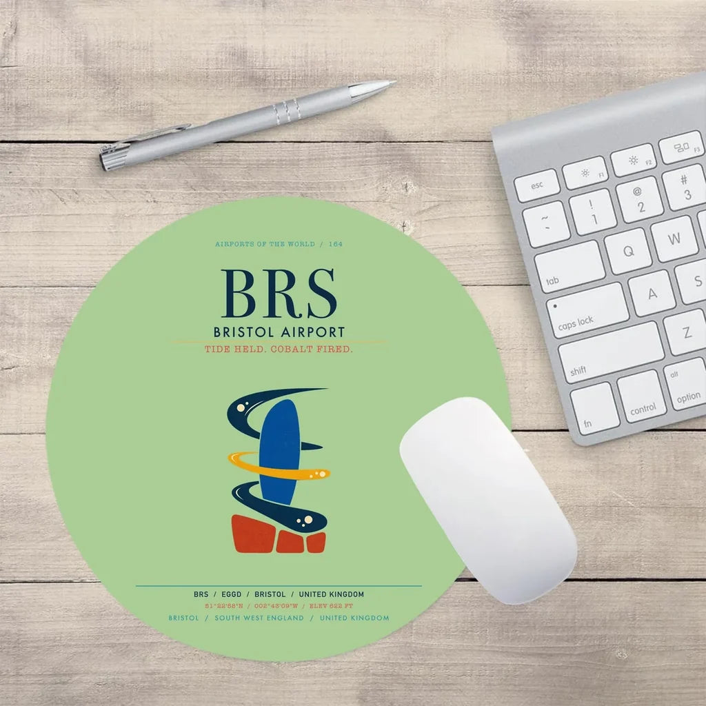 Bristol Airport (BRS) design on light green round mouse pad