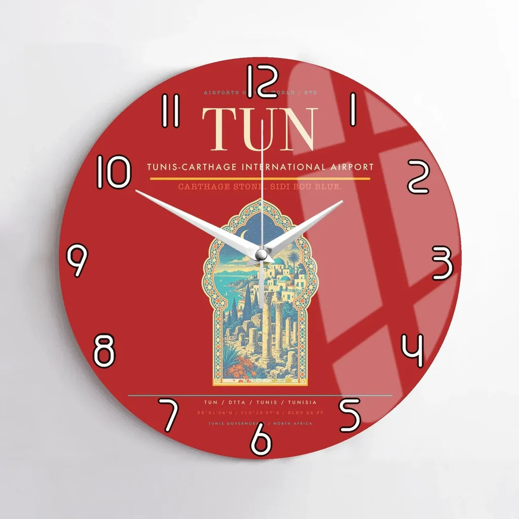 Tunis-Carthage International Airport (TUN) design on red no frame wall clock