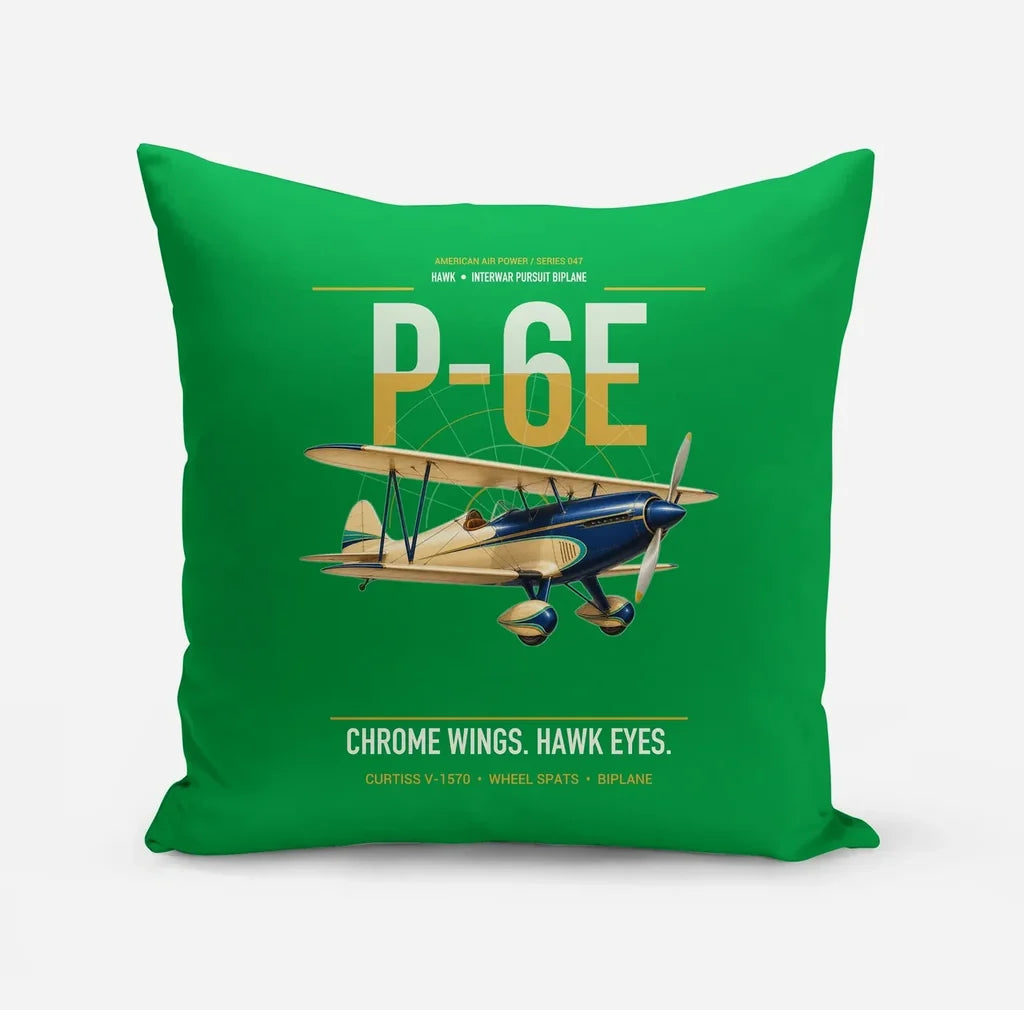 Curtiss P-6E Hawk design on green pillow