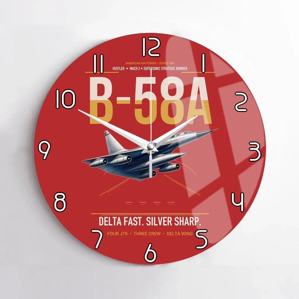 B-58A Hustler design on red no frame wall clock