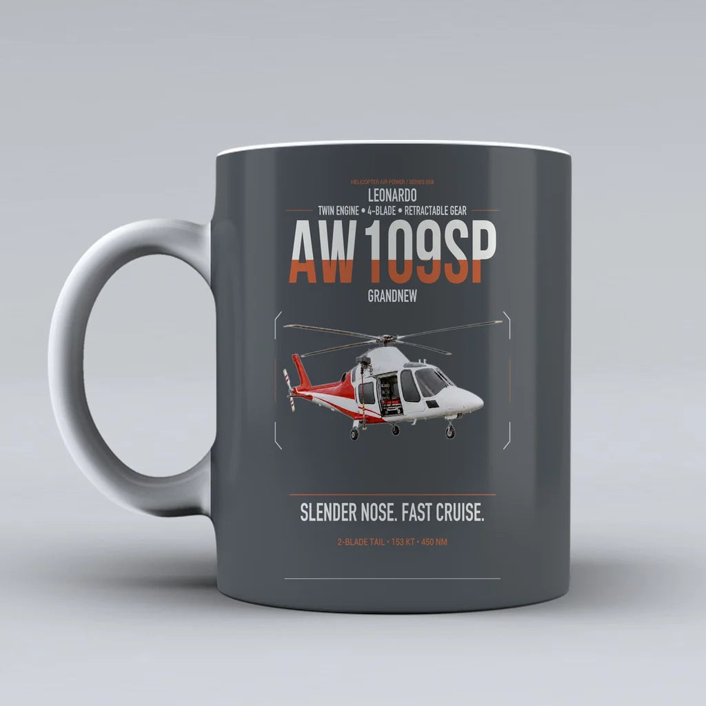 Leonardo AW109SP GrandNew design on gray ceramic mug, double-side print