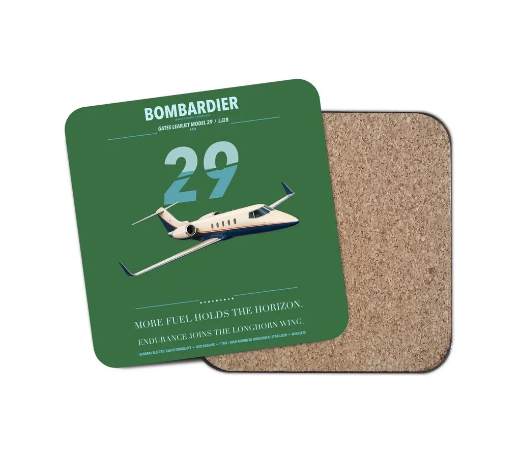 Bombardier Learjet 29 design on green 1 piece coaster