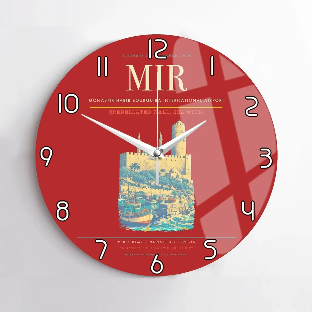 Monastir Habib Bourguiba International Airport (MIR) design on red no frame wall clock