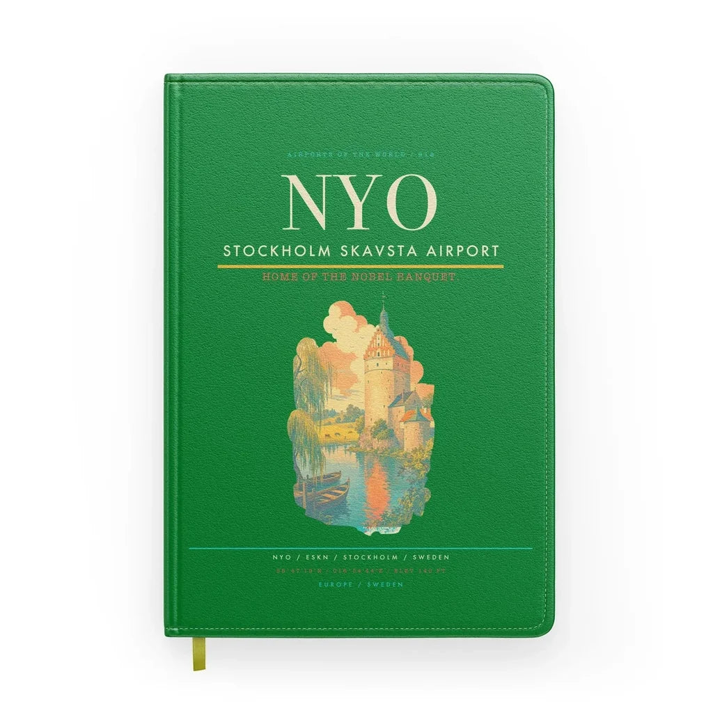 Stockholm Skavsta Airport (NYO) design on green notebook