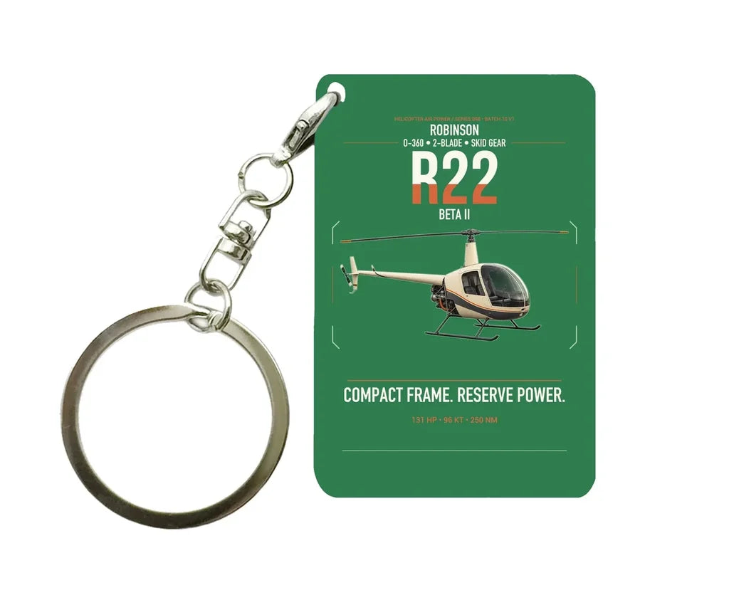 Robinson R22 Beta II design on green designed key chain, double-side print