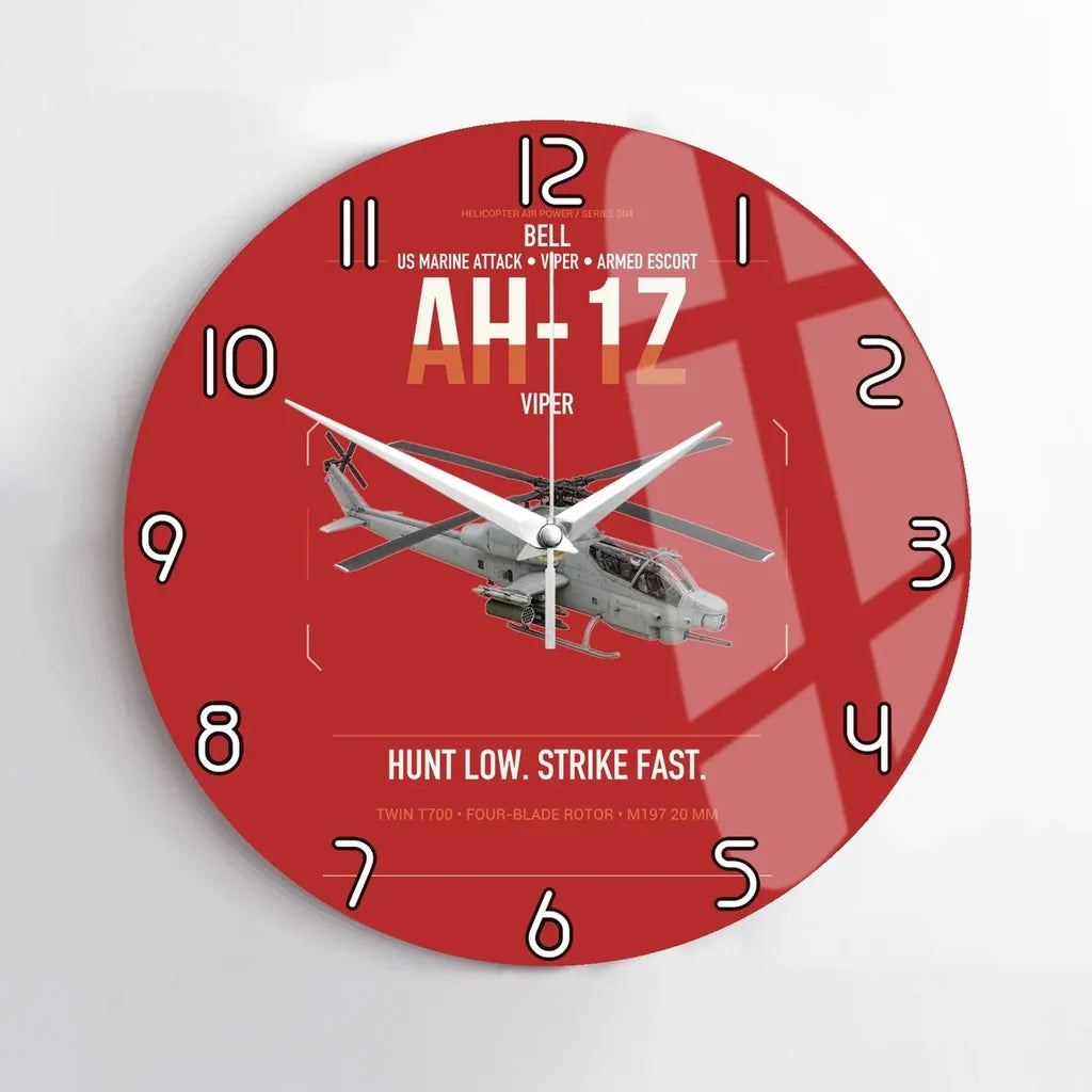 Bell AH-1Z Viper design on red no frame wall clock