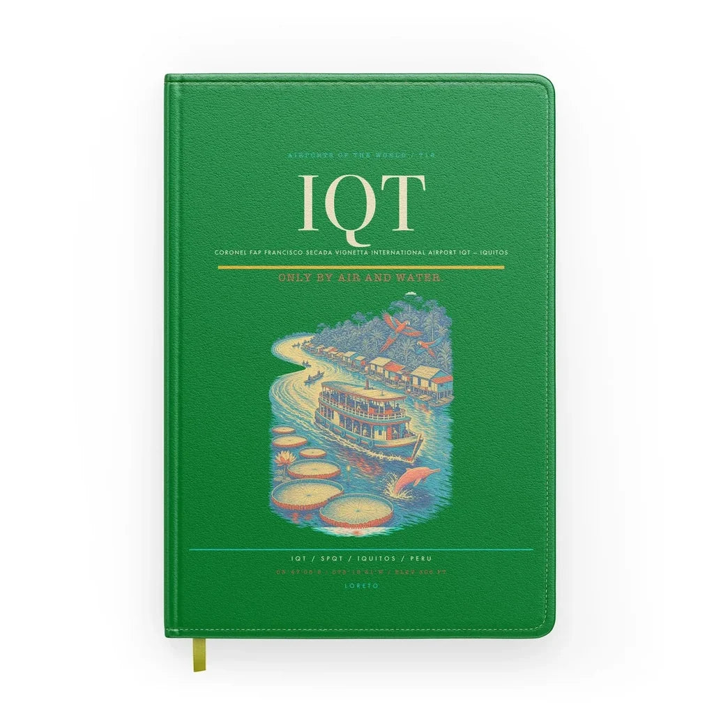 Coronel FAP Francisco Secada Vignetta International Airport (IQT) design on green notebook