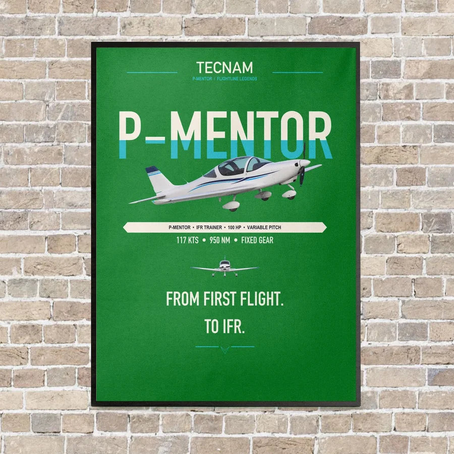 Tecnam P-Mentor vertical canvas print - framed - green background