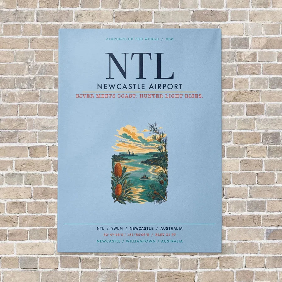 Newcastle Airport NTL vertical canvas print - no frame - light blue background