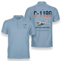 Thumbnail for C-119G Flying Boxcar design on light blue double-side polo t-shirt, double-side print