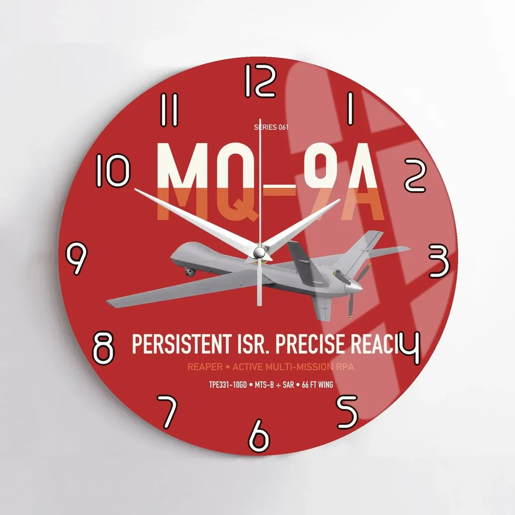 MQ-9A Reaper design on red no frame wall clock