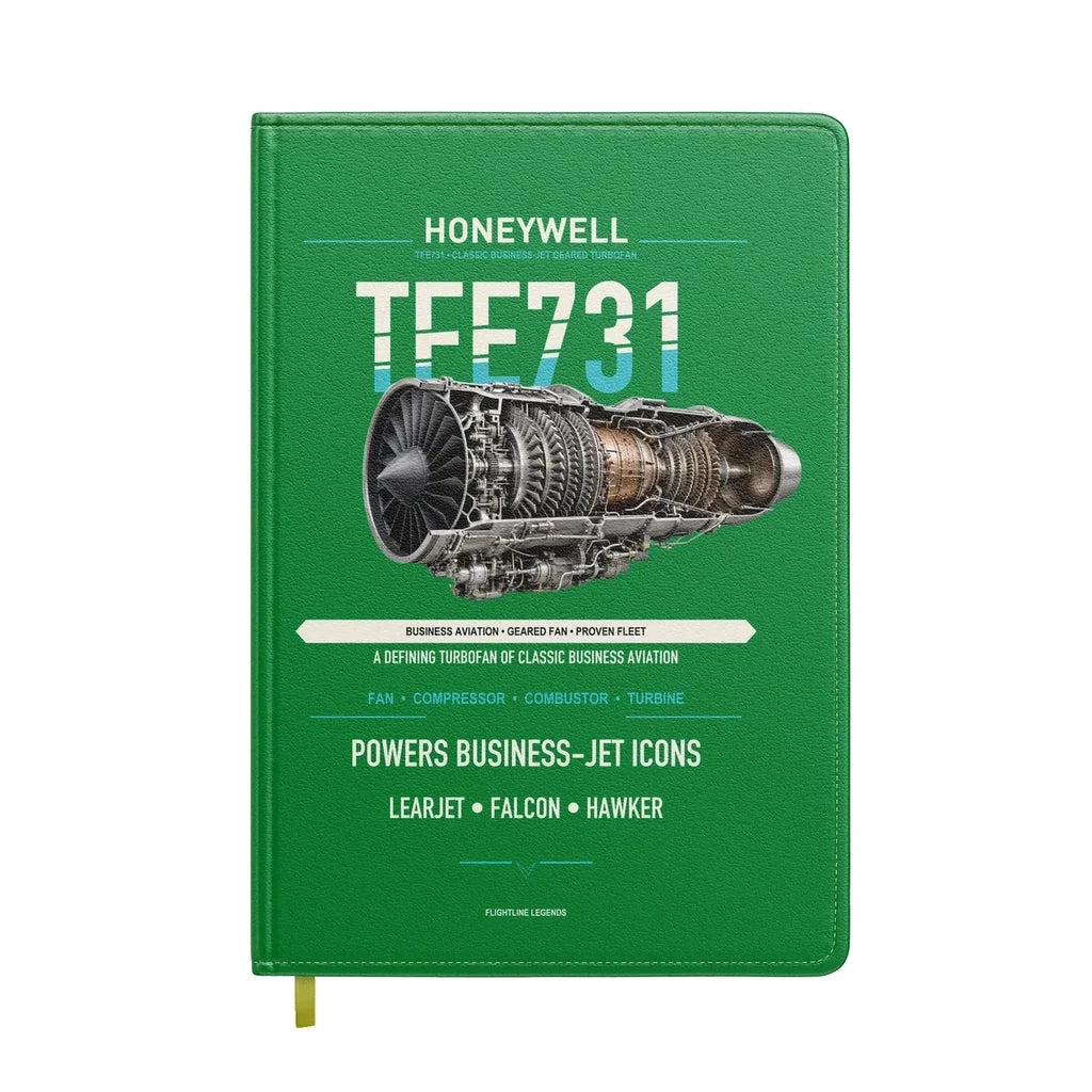TFE731 design on green notebook