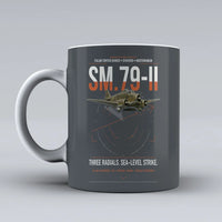 Thumbnail for Savoia-Marchetti SM.79-II Sparviero design on gray ceramic mug, double-side print