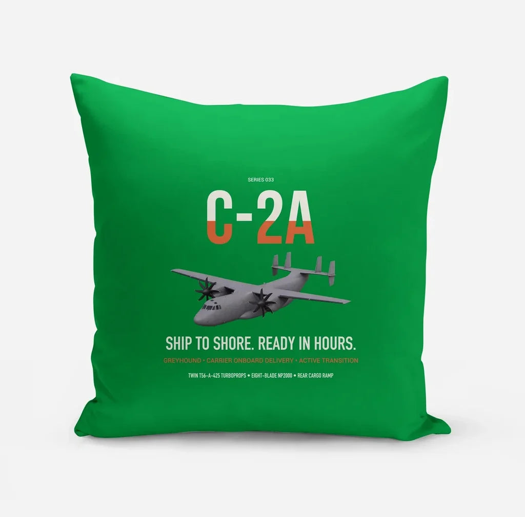 C-2A Greyhound design on green pillow