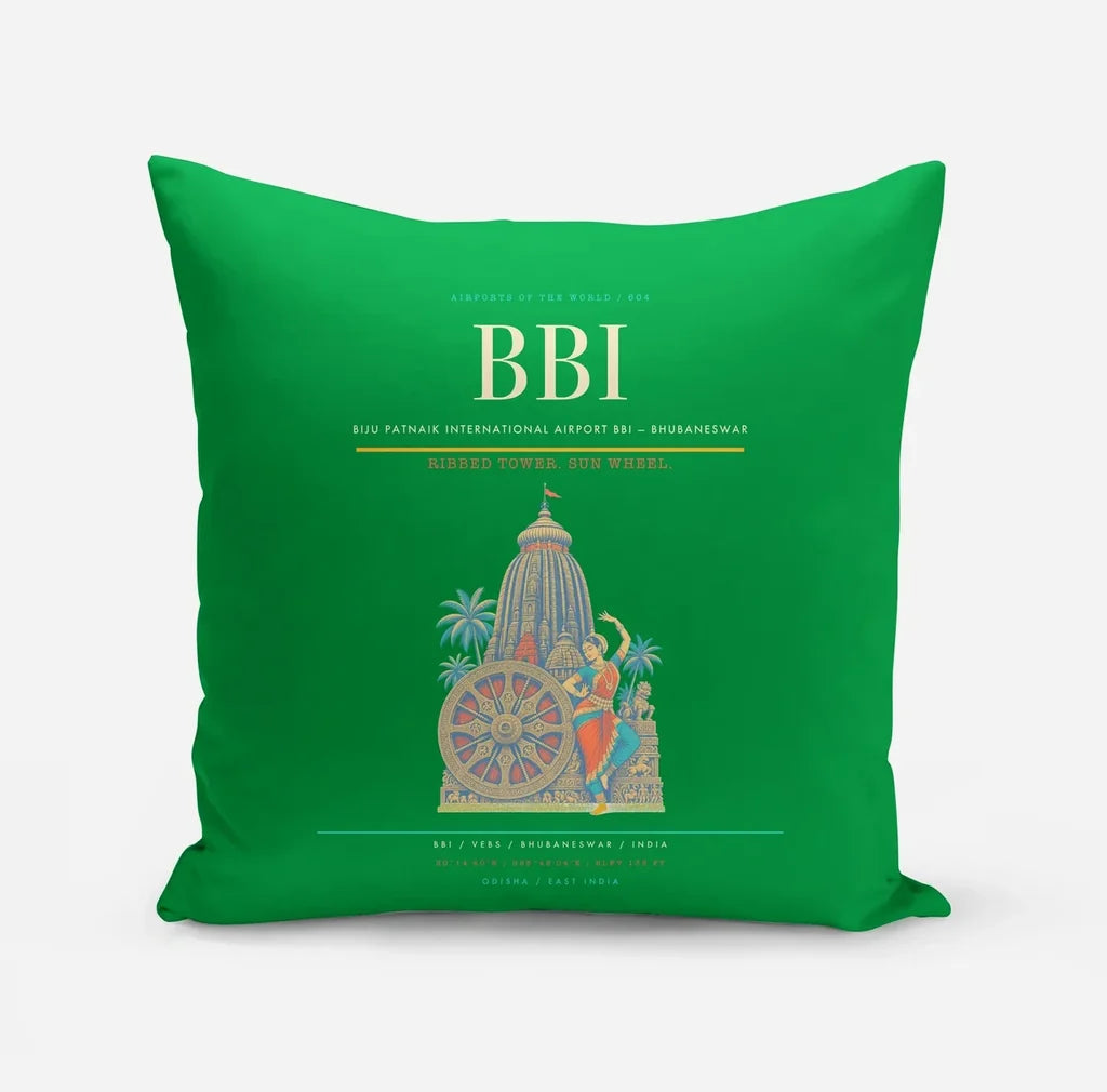 Biju Patnaik International Airport (BBI) design on green pillow