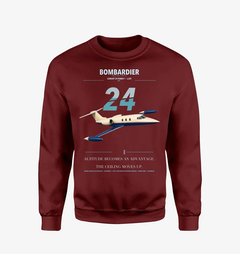 Bombardier Learjet 24 design on wine red sweatshirt