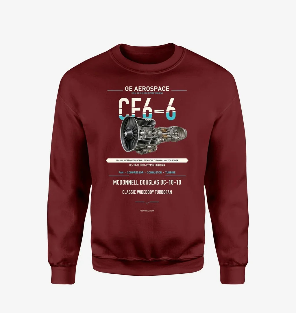 CF6-6 design on wine red sweatshirt