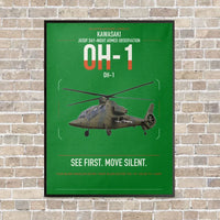 Thumbnail for Kawasaki OH-1 vertical canvas print - framed - green background