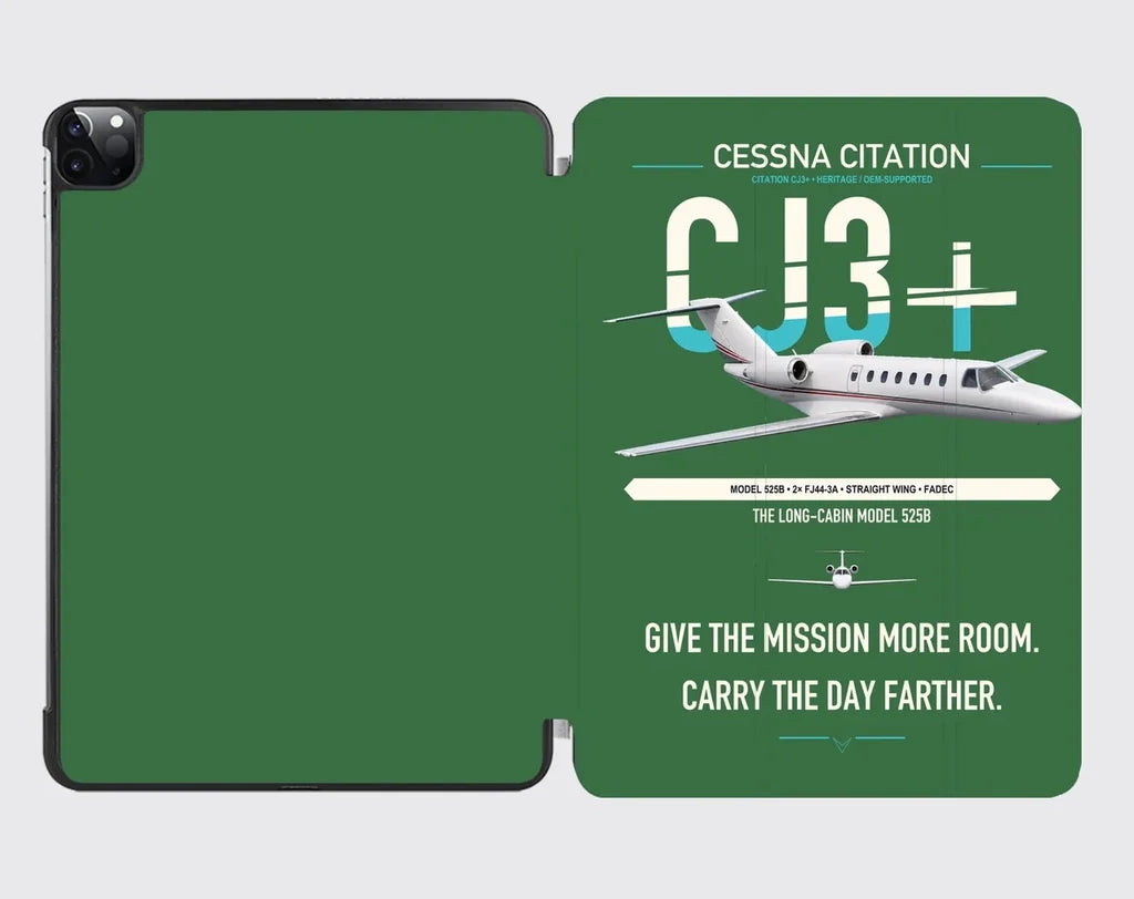 Cessna Citation CJ3+ design on green ipad tablet case
