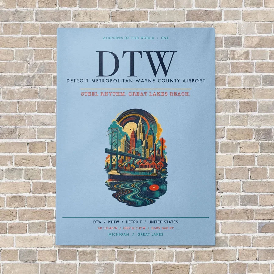 Detroit Metropolitan Wayne County Airport DTW vertical canvas print - no frame - light blue background
