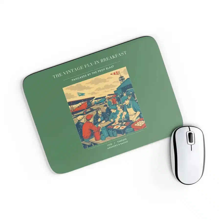VINTAGE G4487 - The Vintage Fly-In Breakfast - Designed Mouse Pads design on green rectangle