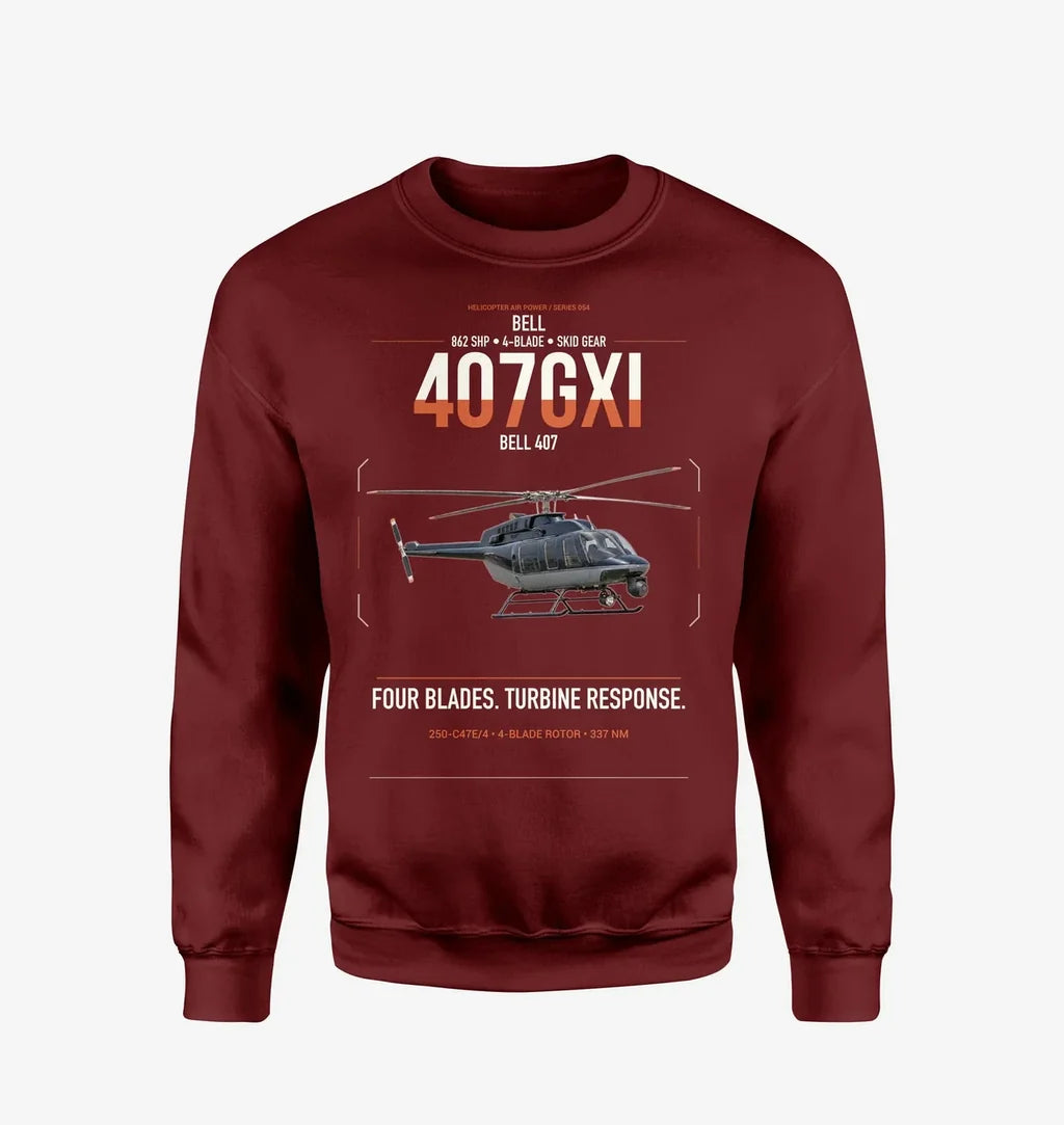 Bell 407GXi design on wine red sweatshirt