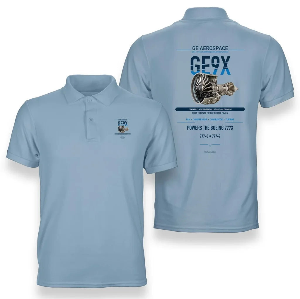 GE9X design on light blue polo