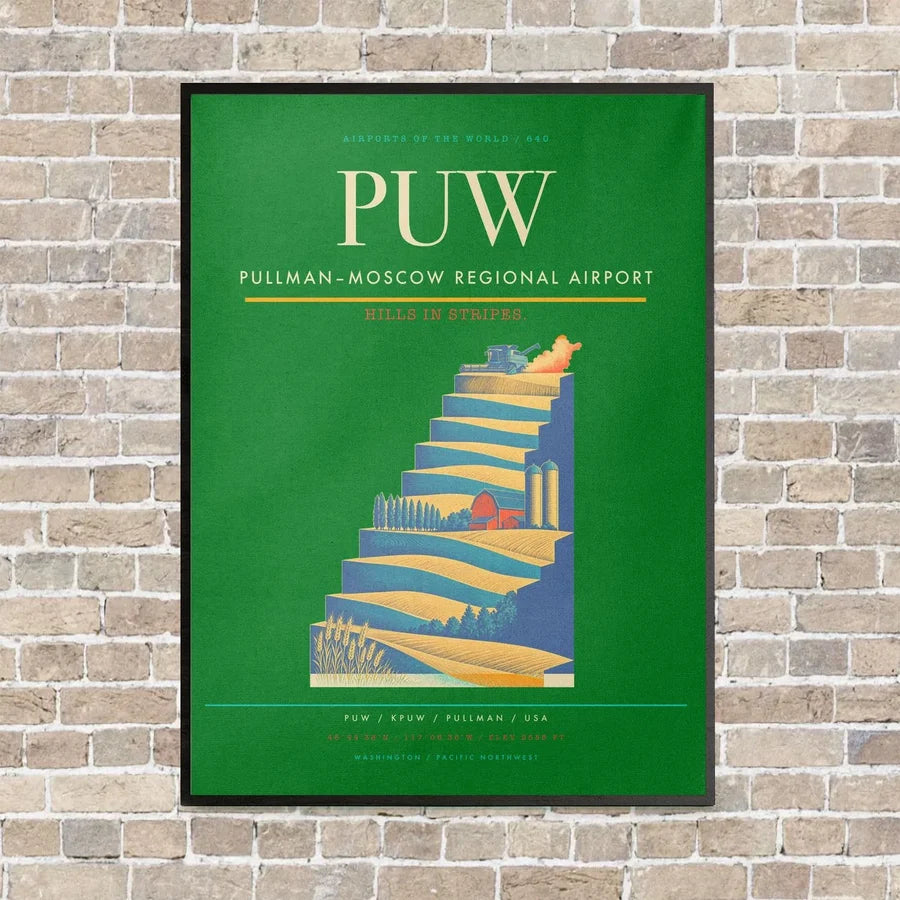 Pullman–Moscow Regional Airport PUW vertical canvas print - framed - green background