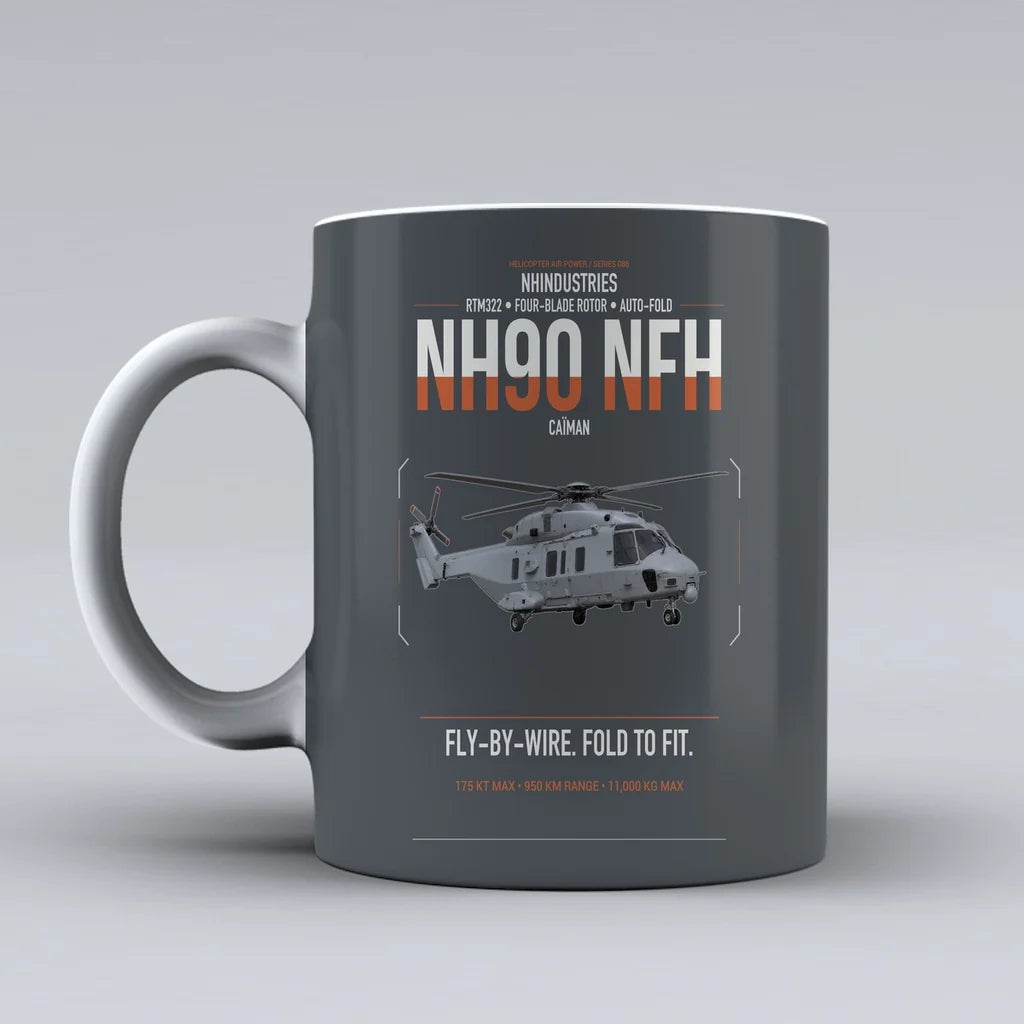 NHIndustries NH90 NFH Caïman design on gray ceramic mug, double-side print