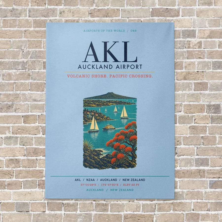 Auckland Airport AKL vertical canvas print - no frame - light blue background
