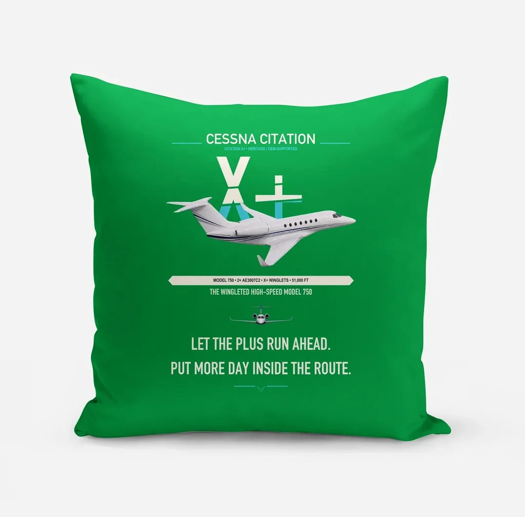 Cessna Citation X+ design on green pillow